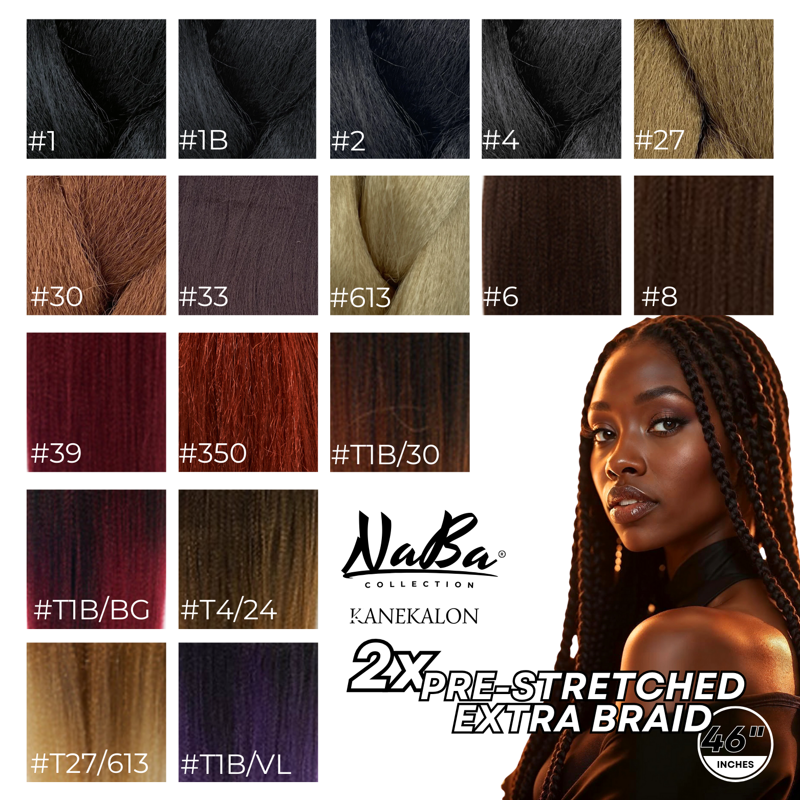 JS ORGANICS - Wholesale Hair Extensions - Naba Collections - Pre-Stretched Braid 46"18