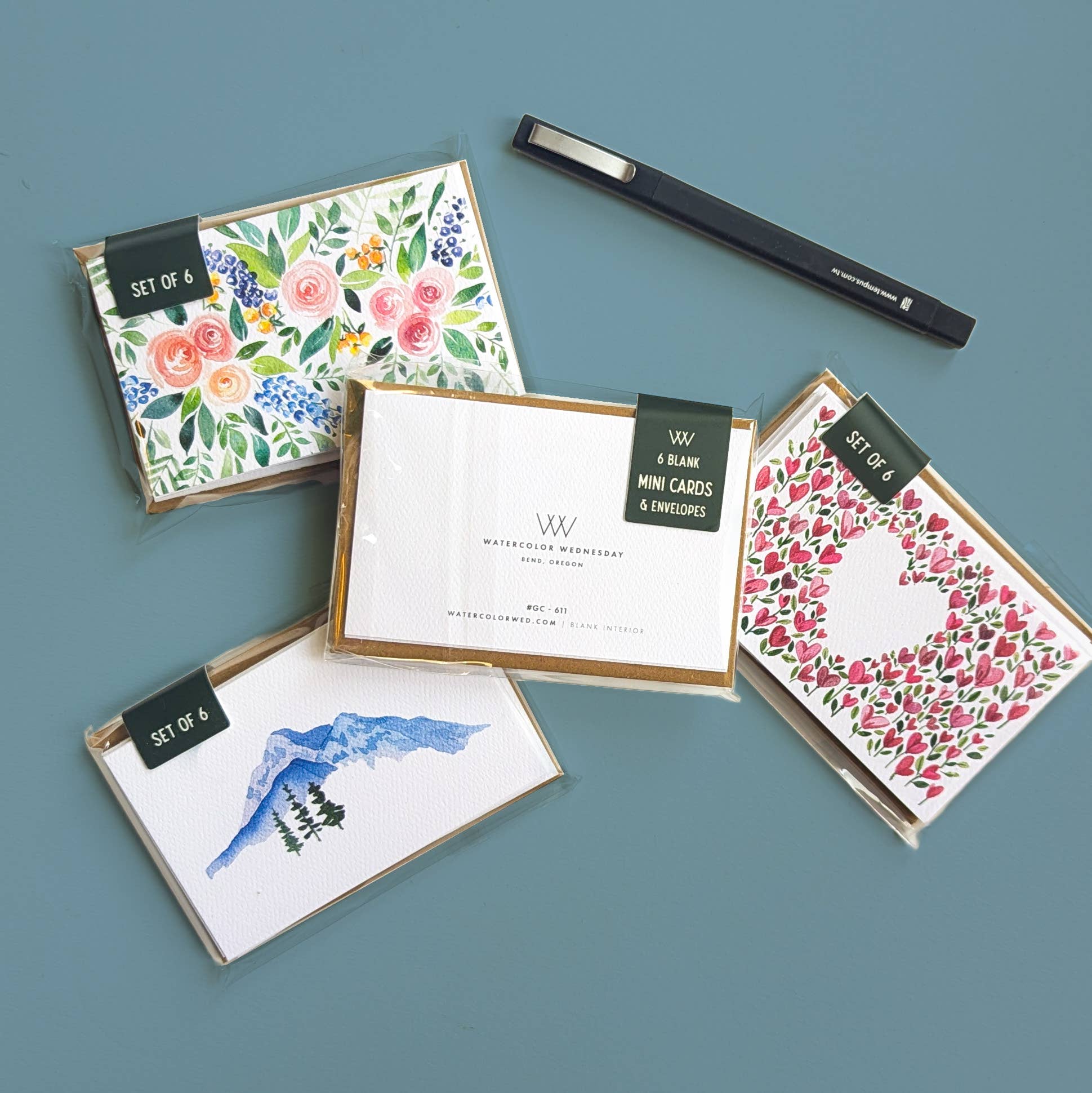 Watercolor Wednesday - Wholesale Everyday Greeting Card - Minimalist Mountain Landscape | Gift Mini Greeting Cards2