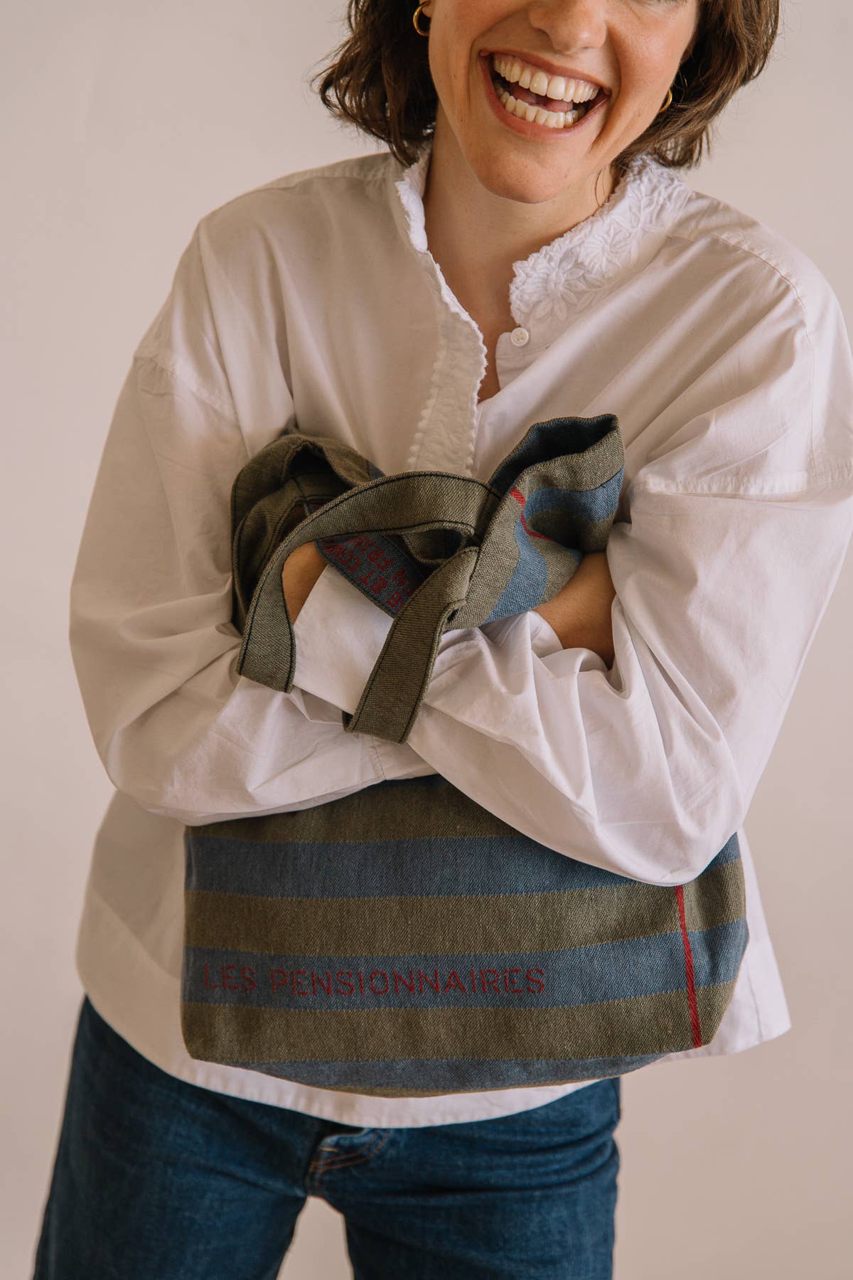 Les Pensionnaires - Wholesale Draagtas - Dames - Gestreepte draagtas van gerecyclede vezels in groen en blauw3