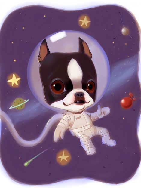 Boston Terrier-cadeau, grillige astronaut Boston Terrier-muur voor wholesale door Brian Rubenacker studios