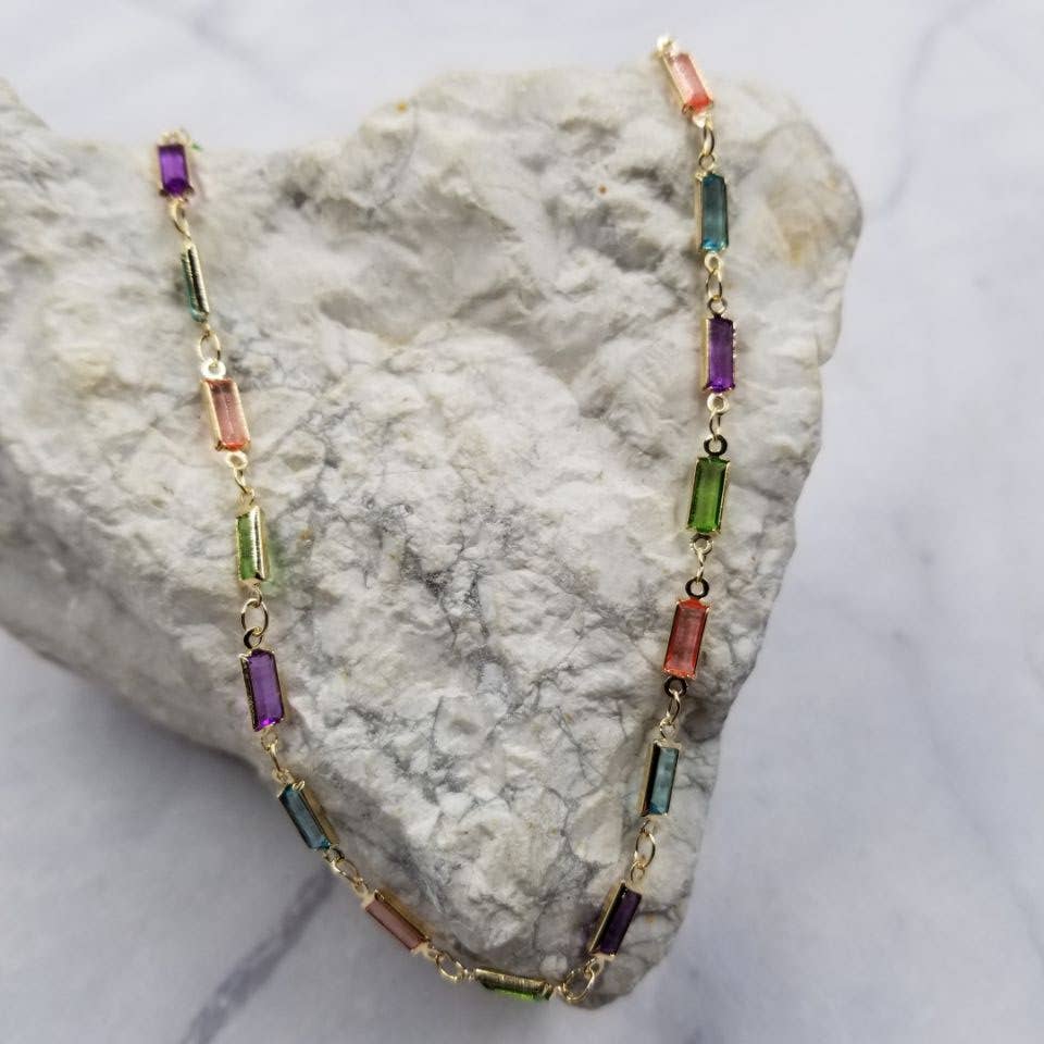 The Pretty Jewellery - Wholesale Link & Chain Necklace - Gold Plated Multicolor Glass Necklace0