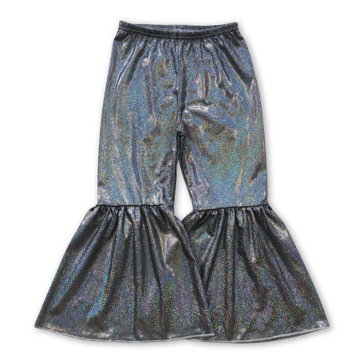 Pantalon gris foncé brillant à fond évasé pour petites filles pour la vente par Yawoo Garments