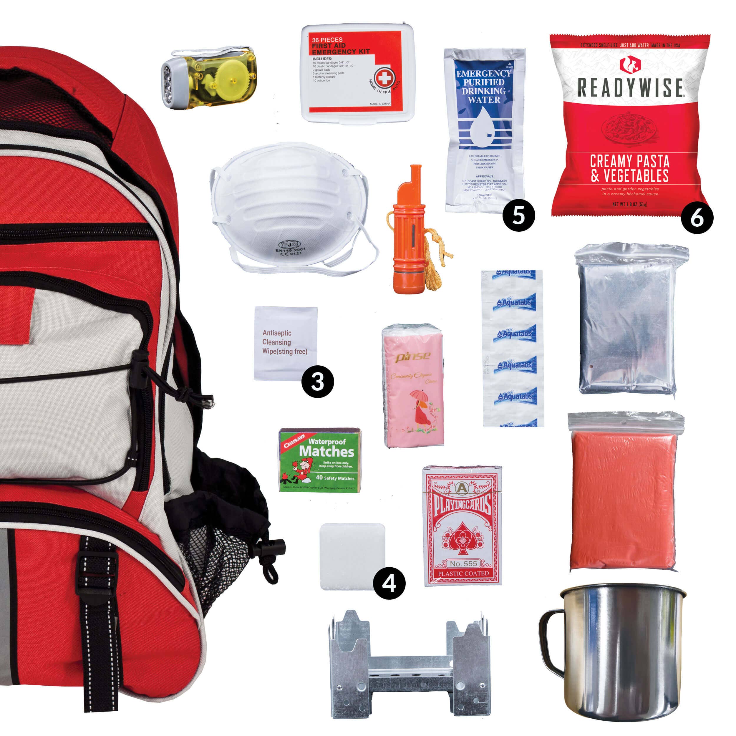 Ready Wise - Wholesale Backpack - Unisex - 64 Piece Survival Back Pack (Red)11