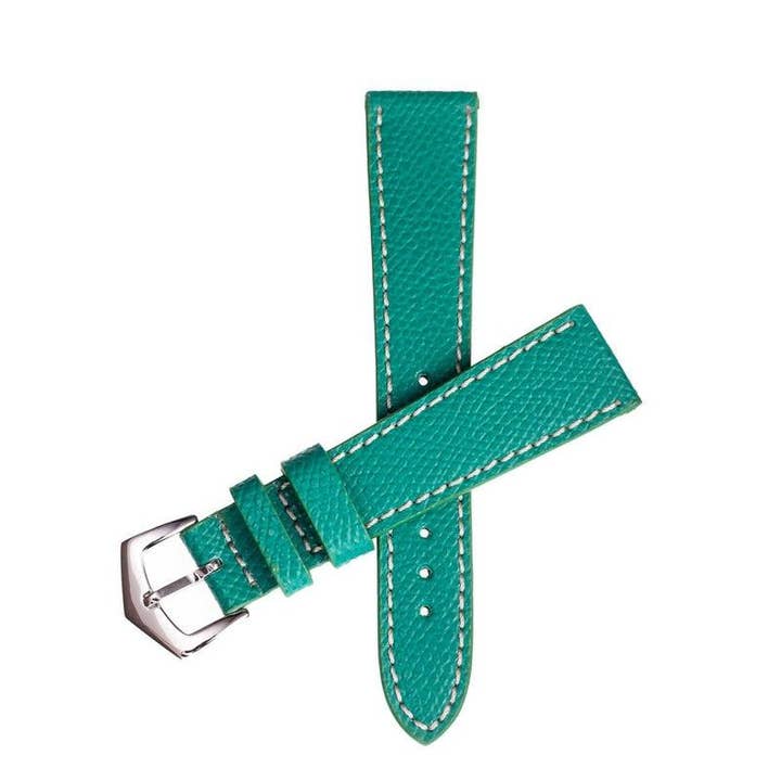 Green Hammered Calfskin Ecru Stitches Watch strap for wholesale by MilanoStraps