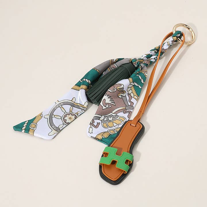 Sensibling Corp. - Wholesale Keychain - Women's - Slipper Keychain Bag Charm with Tassel Mini Scarf