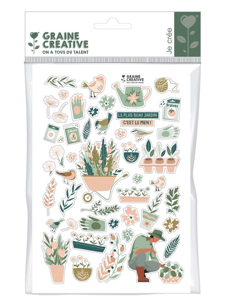 Foglio adesivi a tema giardino formato A5 per la vendita all'ingrosso da parte di Graine Créative