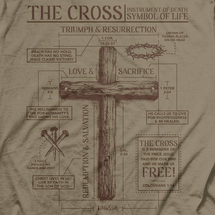 Khaki Kerusso Christian T-Shirt The Cross for wholesale on Faire4