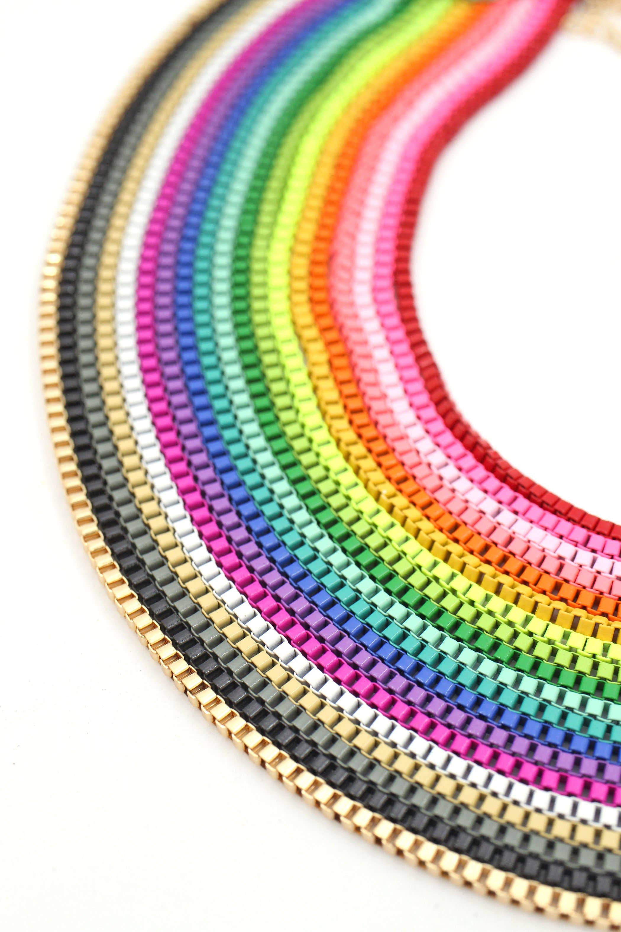 Woman Shops World - Wholesale Link & Chain Necklace - Enamel Box Chain Necklace, Adjustable Unisex Jewelry19