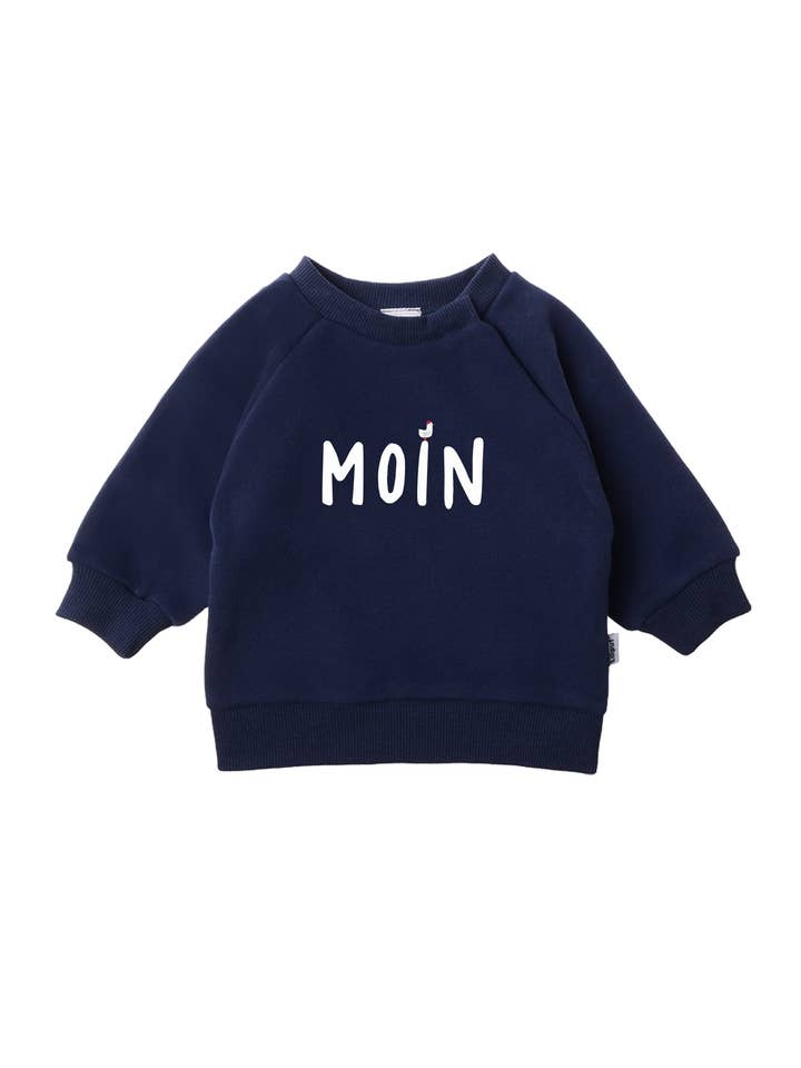 Sweatshirt in blue with "moin" print for wholesale by Liliput