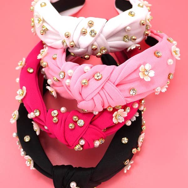JOSSLYN by wall to wall - Wholesale Fashion Headband - Women's - KNOTTED DAISY FLOWER PEARL HEADBAND HAIR BAND | 40HB157