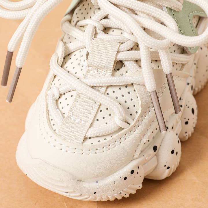 White Toddler / Kid Dots Lace Up Front Breathable Chunky Sneakers for wholesale on Faire
