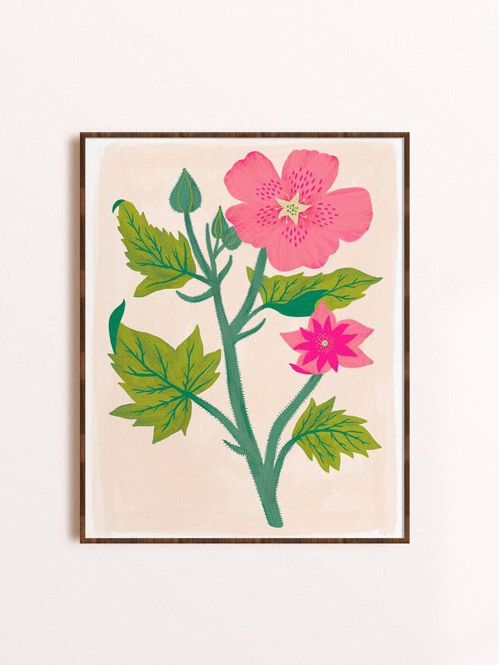 Pink Mallow Flower - Botanical Illustration Art Print for wholesale by Dream Folk Studio