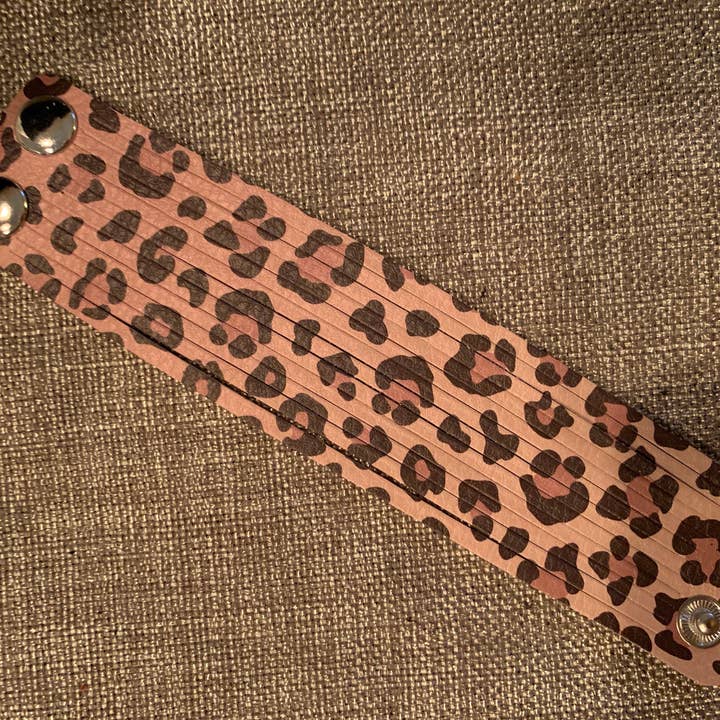 Caramel Cheetah Leather Slit Cuff for wholesale by molliPOP Design