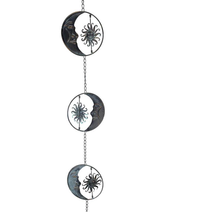 Zeckos - Wholesale Outdoor Ornament/Decor - 80-Inch Metal Rain Chain with Celestial Crescent Moon & Sun2