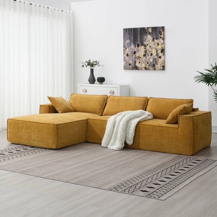 Yellow Minimalist Modular Chenille Sectional Sofa Bed for wholesale on Faire