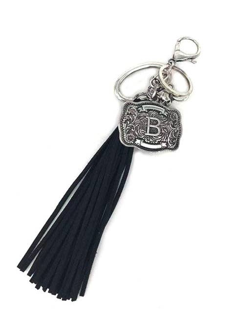 Snowing West - Wholesale Keychain - Unisex - Western Belt Buckle Initial Black Tassel Keychain1