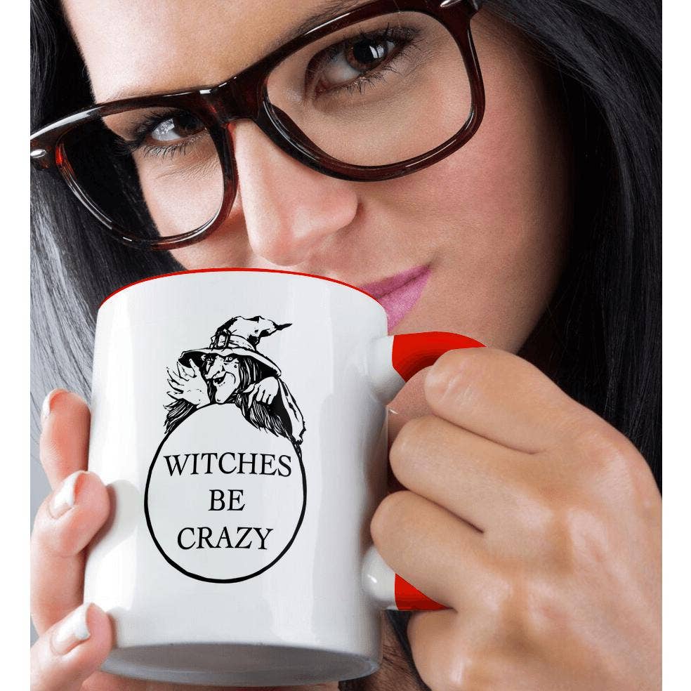 3dRose - Wholesale Koffiemok - 3dRose, Heksen zijn gek geschreven in een cirkel met een griezelige heks op wit., Mok1