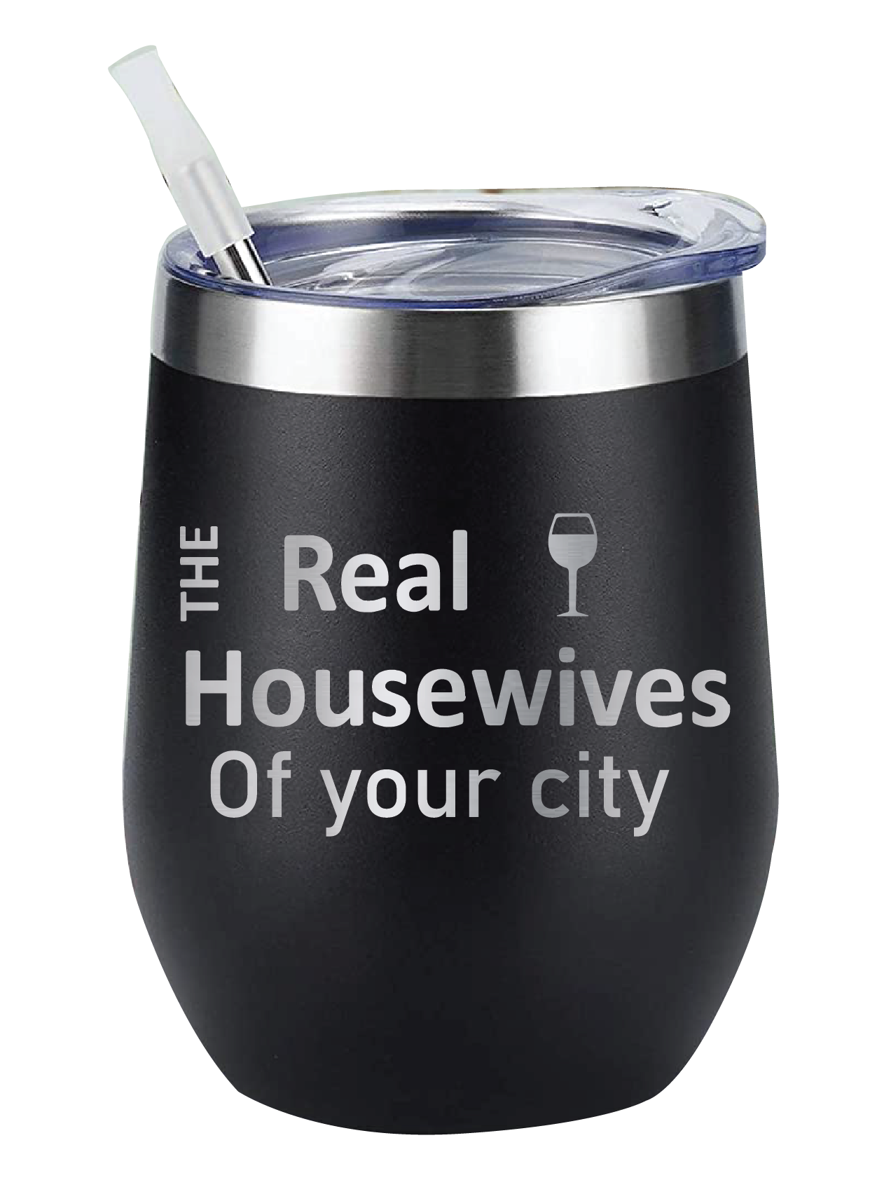 Oh It's A Party - Wholesale Insulated Mug/Tumbler - the Real Housewives 12Oz Wine Tumbler, Stainless Steel Black1