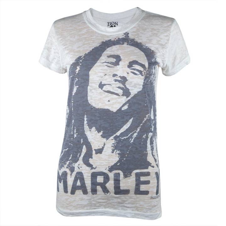 Bob Marley - Over-Dye Portrait Burnout Juniors T Shirt for wholesale by Official Store