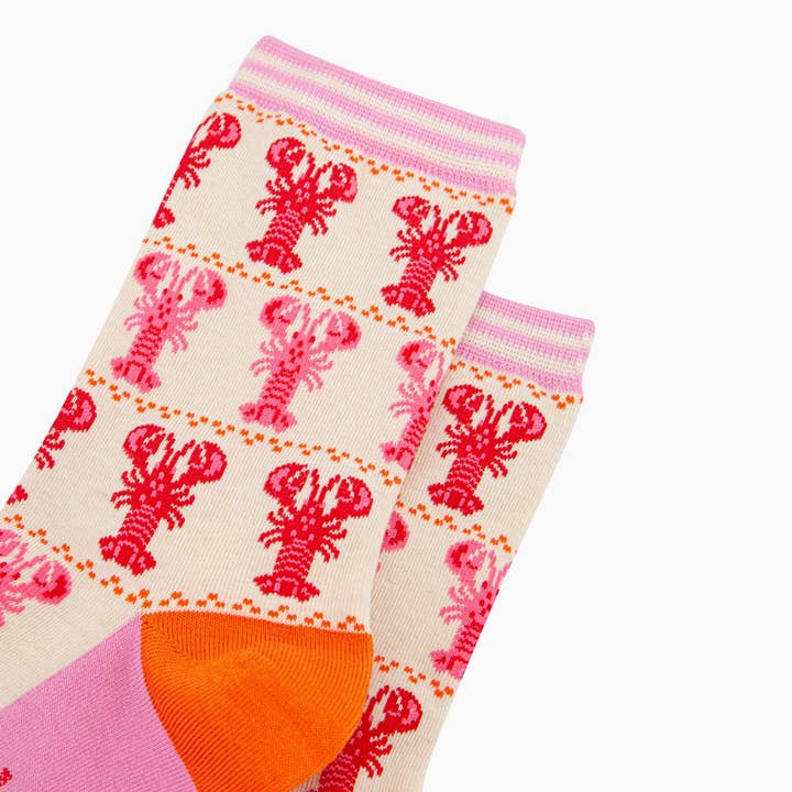 Sock Talk - Wholesale Socks - Women's - Women's Bamboo Socks - Cream, Lobster Stripes2