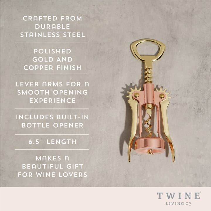 Twine - Wholesale Bottle/Wine Opener - Copper & Gold-Plated Stainless Steel Winged Corkscrew