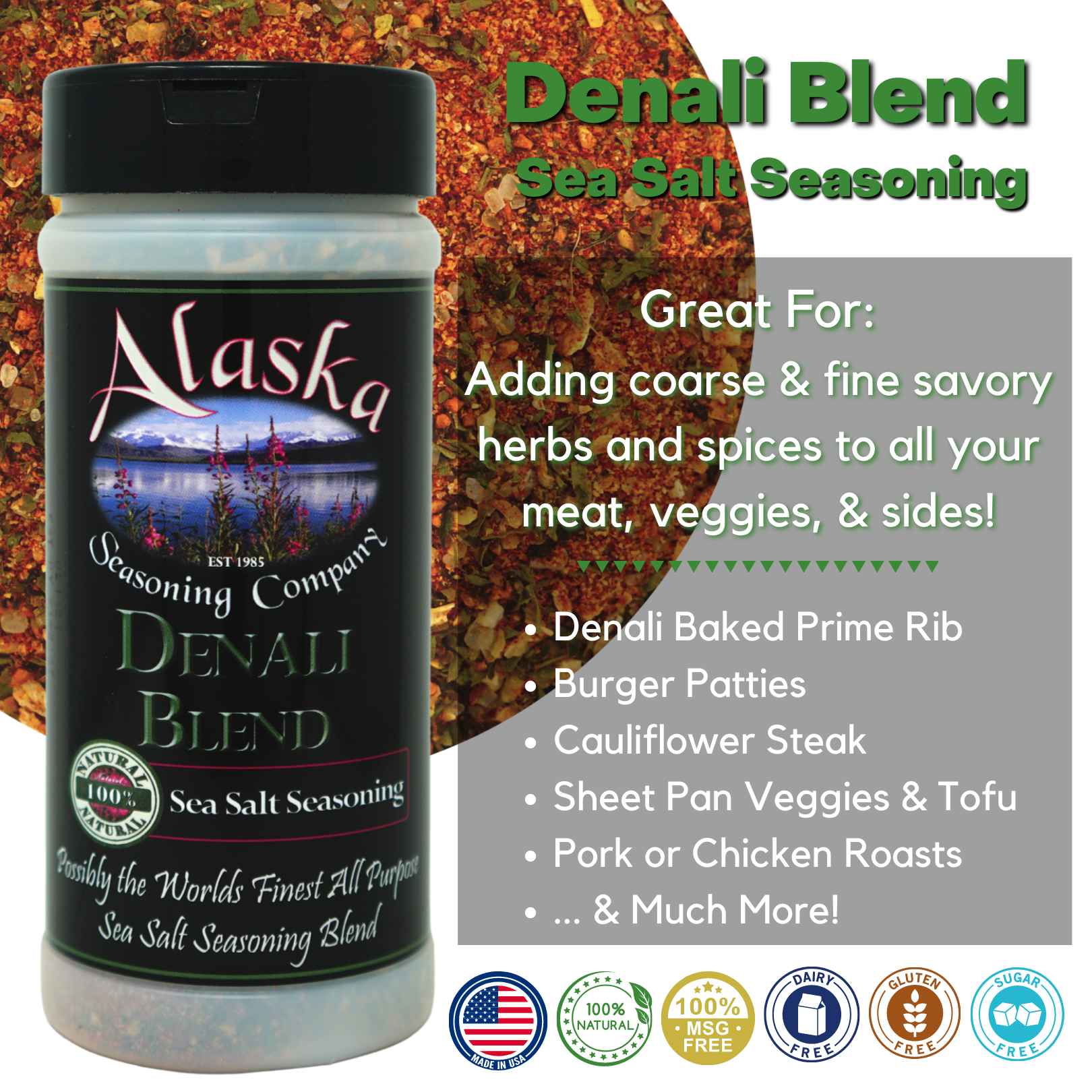 Alaska Seasoning Company - Venta al por mayor Mezclas de especias - Condimento de sal marina Denali Blend5
