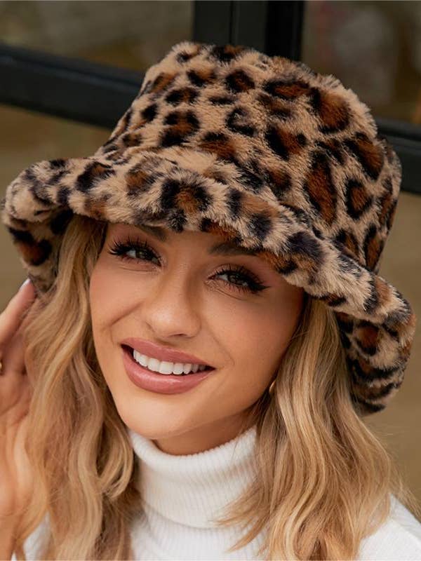 Faux fur Leopard bucket hat for wholesale by HIDDENBRAND
