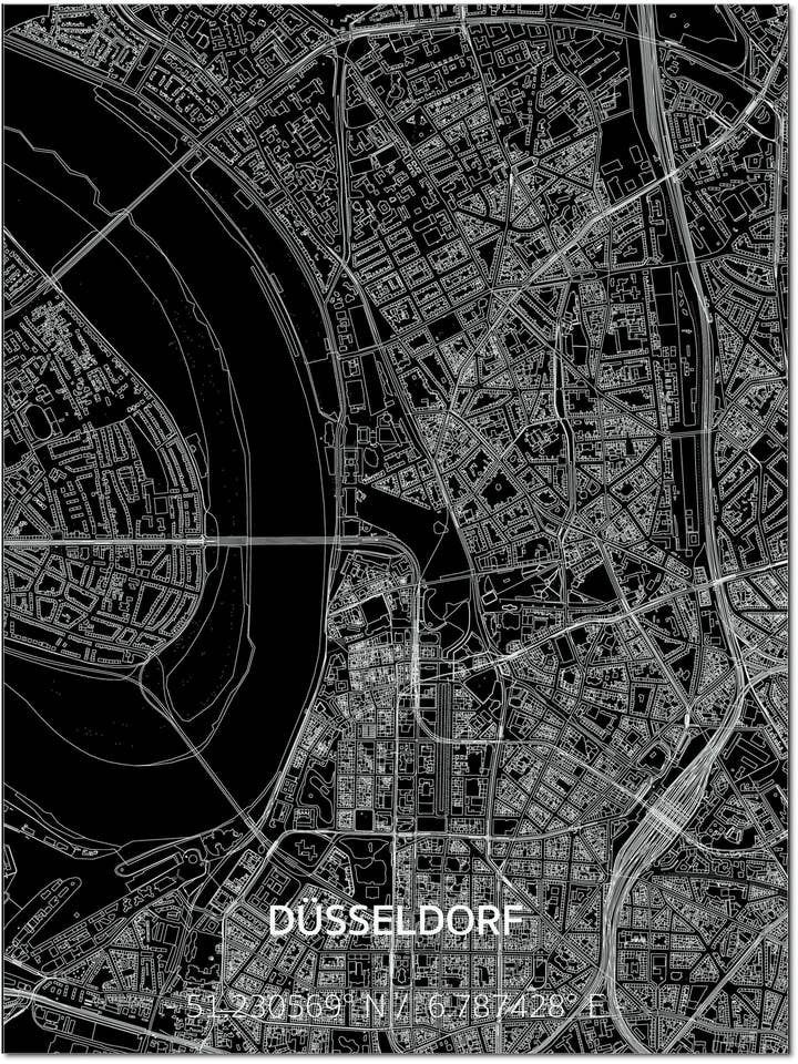 Citymap Düsseldorf | Décoration murale en aluminium pour la vente par Brandthout.
