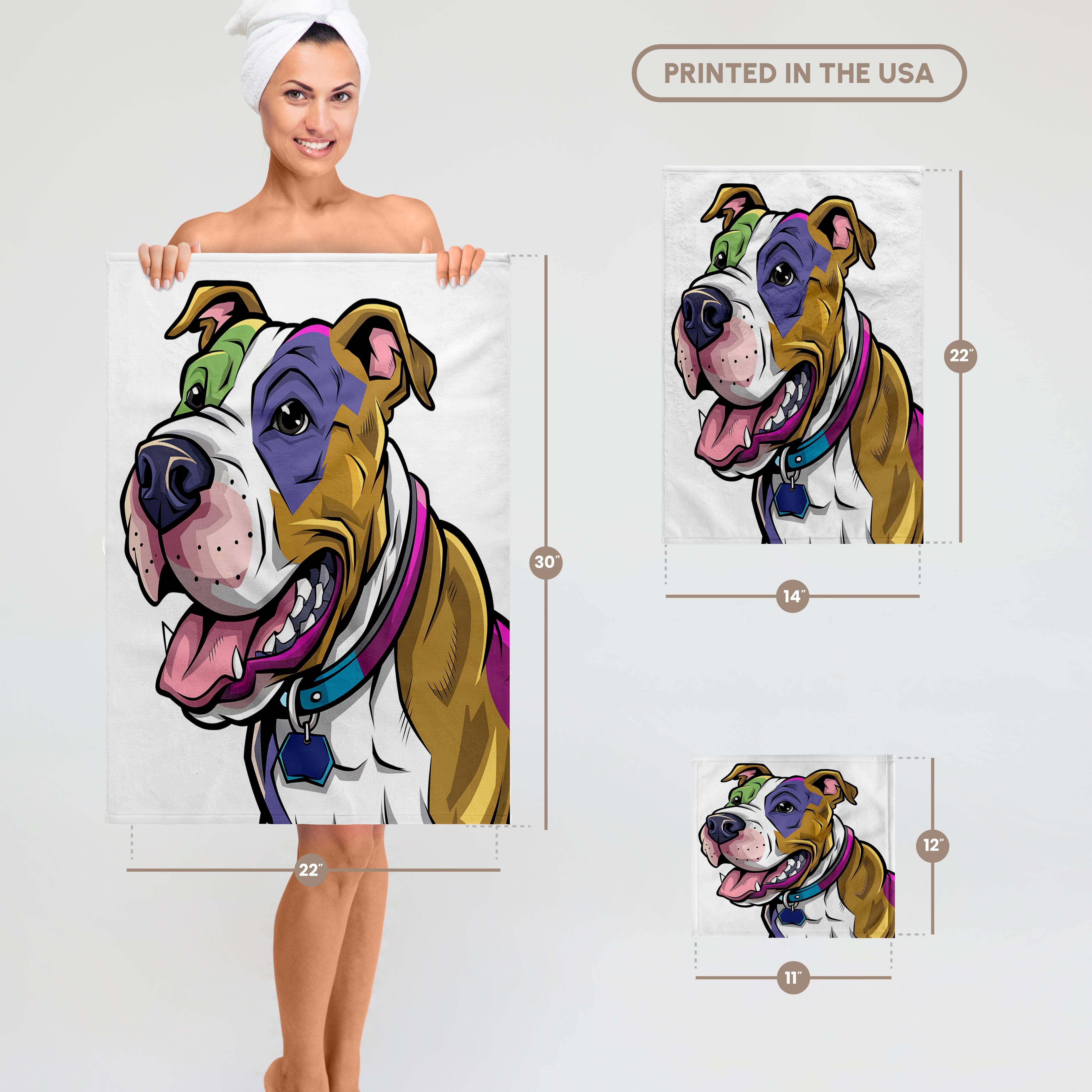 3dRose - Wholesale Bath Towel - 3dRose, Funny Cool Abstract Colorful Pitbull Puppy Dog Rescue Dog, Towel6