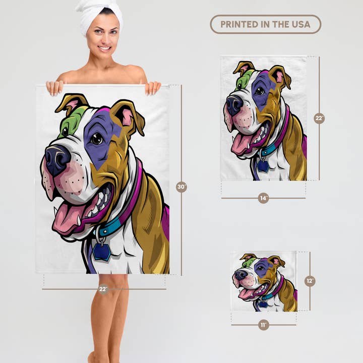 3dRose - Wholesale Bath Towel - 3dRose, Funny Cool Abstract Colorful Pitbull Puppy Dog Rescue Dog, Towel6