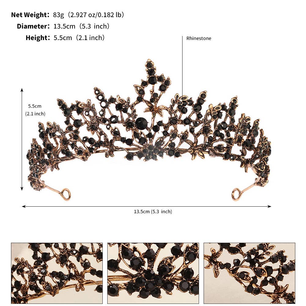 Tourtiwi - Wholesale Tiara - Women's - Obsidian Tiara Rhinestone Alloy Headdress Black Crown37