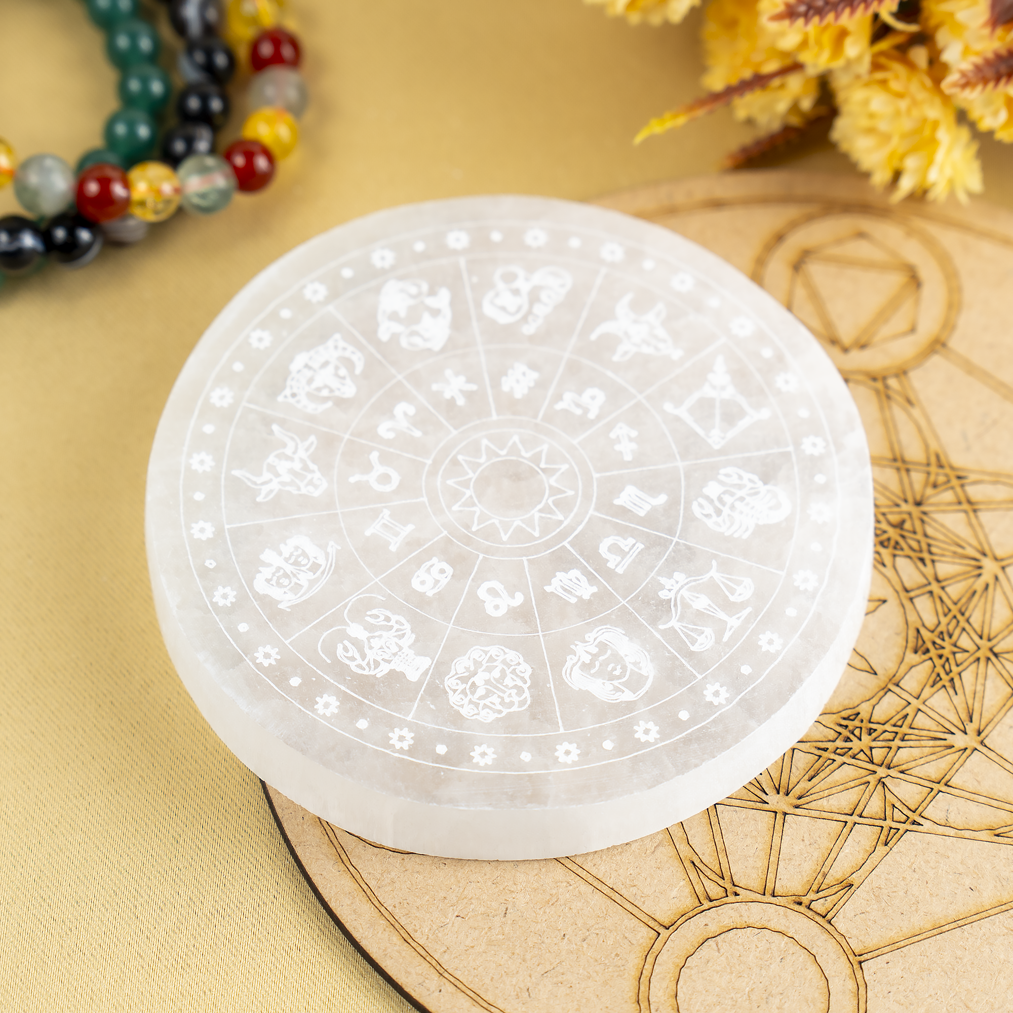 Soothing Crystals - Wholesale Crystal Charging Plate - 4" Selenite Plate | Zodiac Selenite Disc| Recharging Plate7