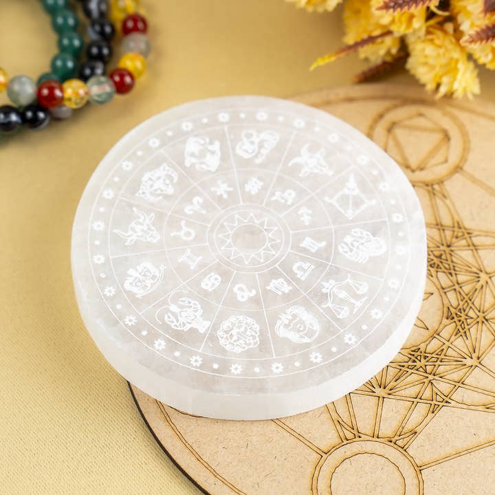 Soothing Crystals - Wholesale Crystal Charging Plate - 4" Selenite Plate | Zodiac Selenite Disc| Recharging Plate7