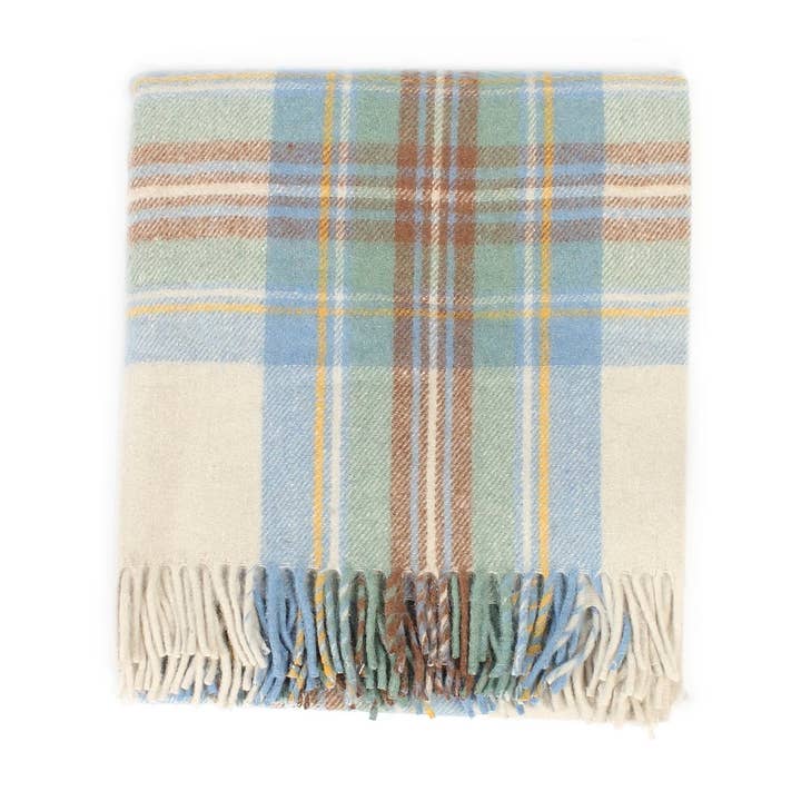 MANAV – wholesale Throw blanket – Welsh Woollens Recycled Wool Tartan Blanket Throw - Stewart Muted Blue0