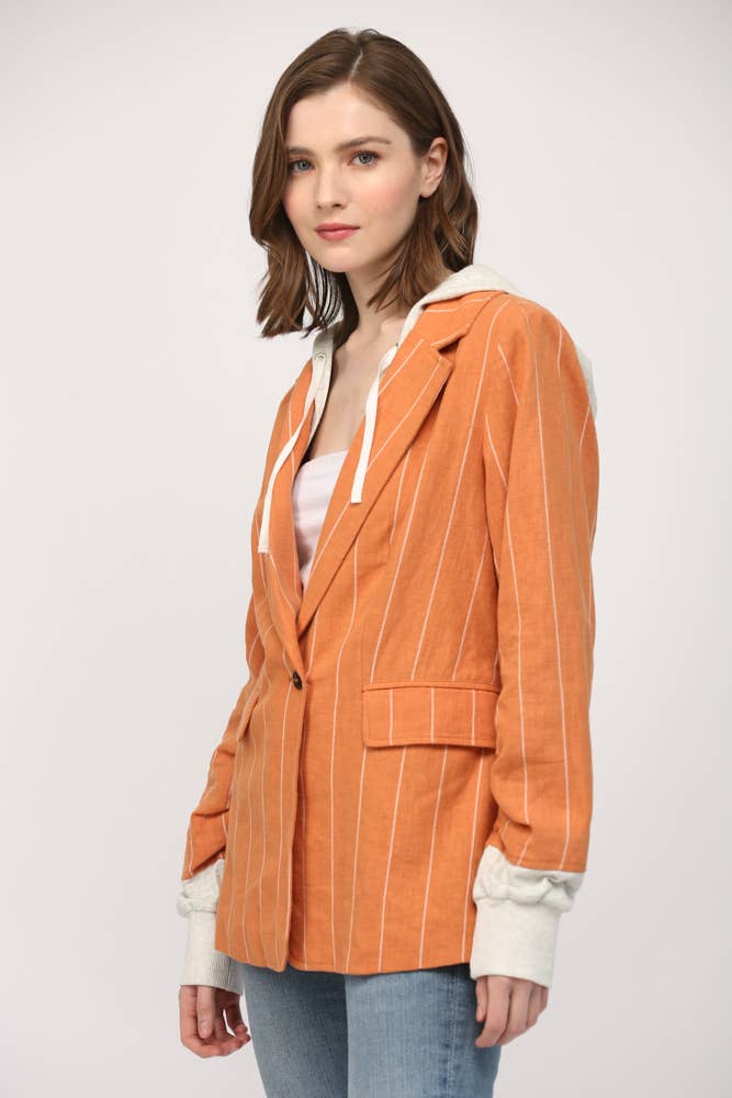 FATE - Wholesale Jacket - Women's - STRIPE LINEN BLEND HOODED JACKET FJ710513