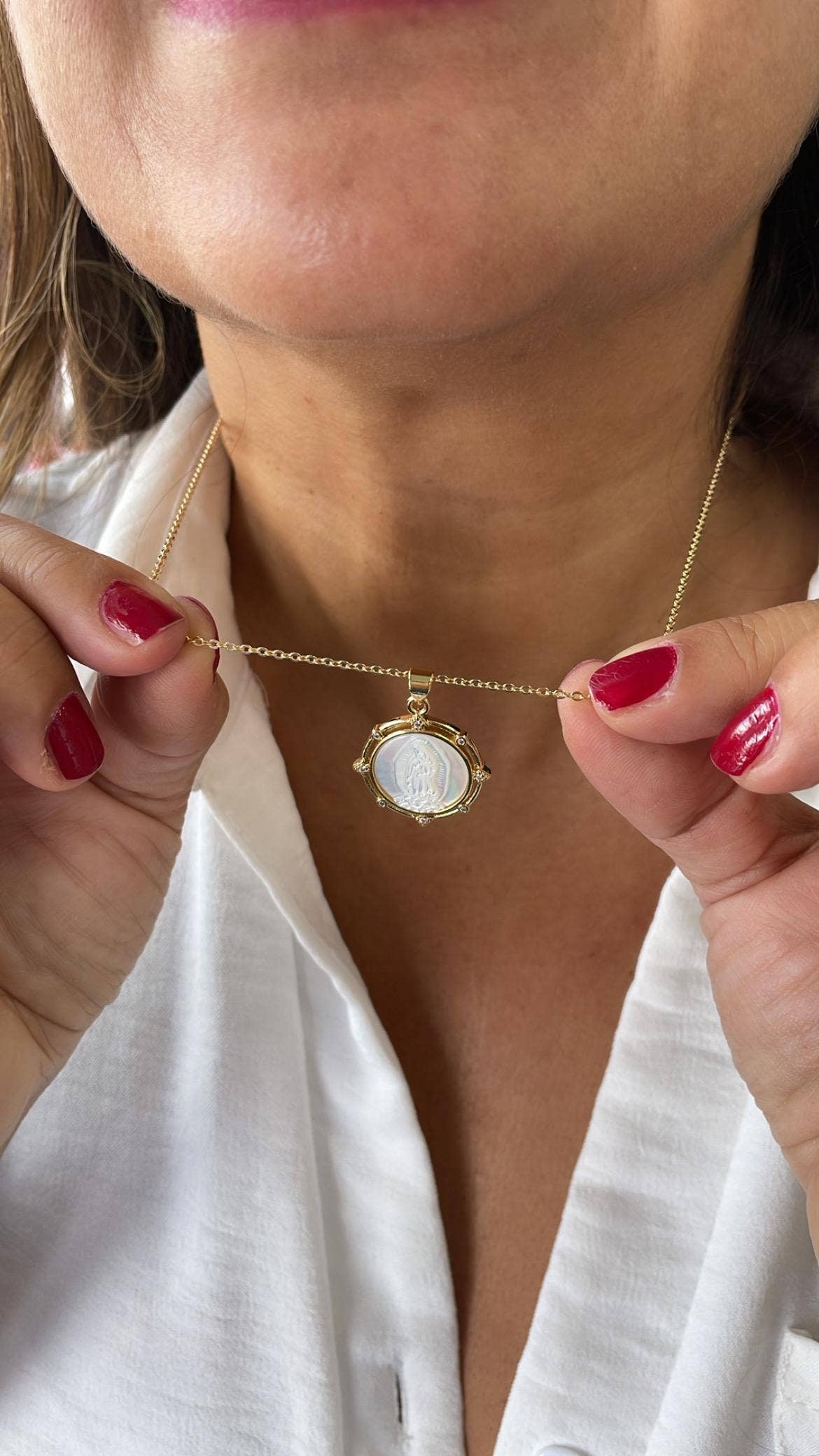 Milie - Wholesale Pendant/Charm Necklace - 18k GF Virgin Mary Guadalupe Medallion Necklace3