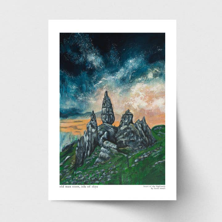 Old Man of Storr, Isle of Skye, Skotland, Kunsttryk for engroshandel hos Lizzie Moult