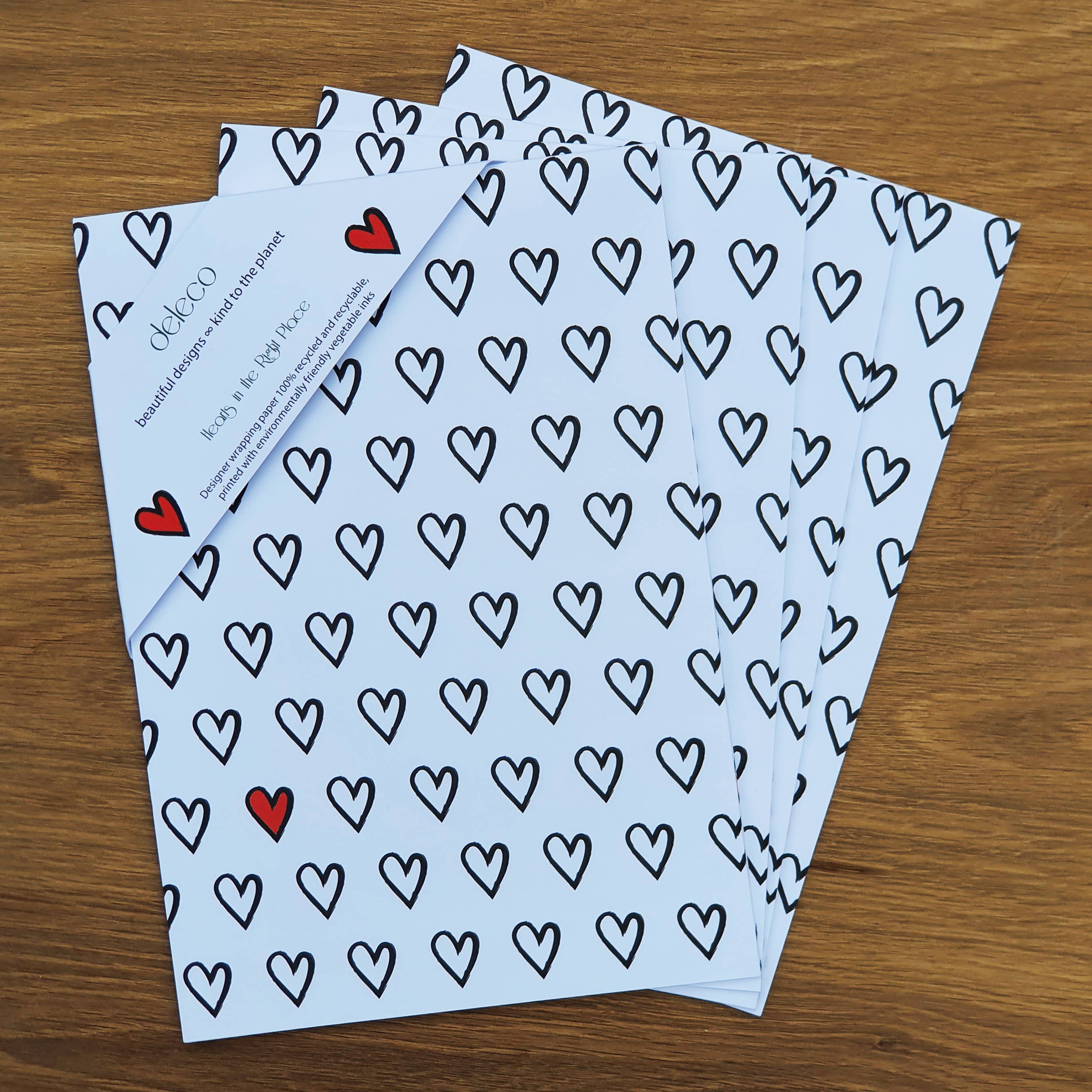 deleco - Vente Feuille de papier cadeau - Feuilles de papier d'emballage écologique Modern Love Heart3