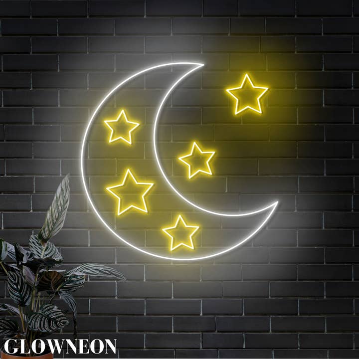 Arte de Pared LED Luna Estrella, Decoración de Dormitorio Espacial Galaxia Lunar para venta al por mayor de Glow Neon