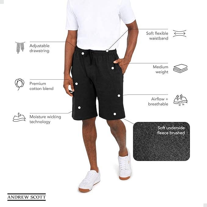 I-Wear Brands - Wholesale Athletic Shorts - Men's - 3 Pack Men's Cotton Fleece Drawstring Shorts3