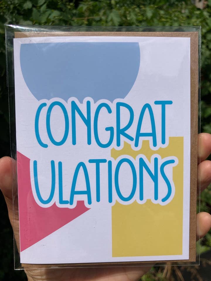 Congratulations Abstract Shapes Retro Greeting Card for wholesale by Jenn L Design