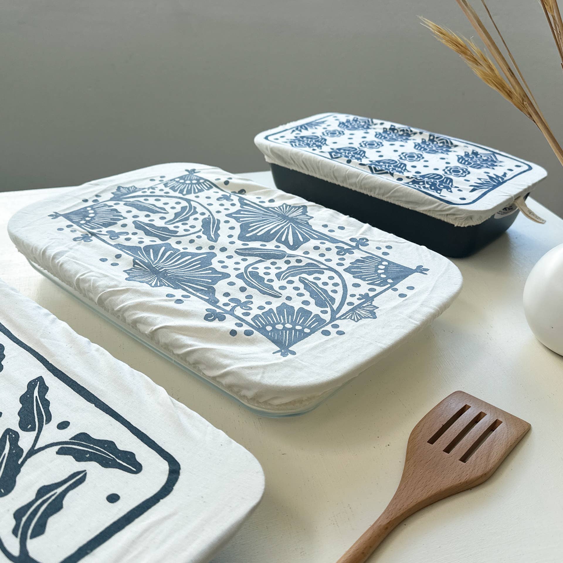 Blues Dish Cover 3 pack Rectangle | Madiba Print | for baking, casseroles and bread making for wholesale on Faire1
