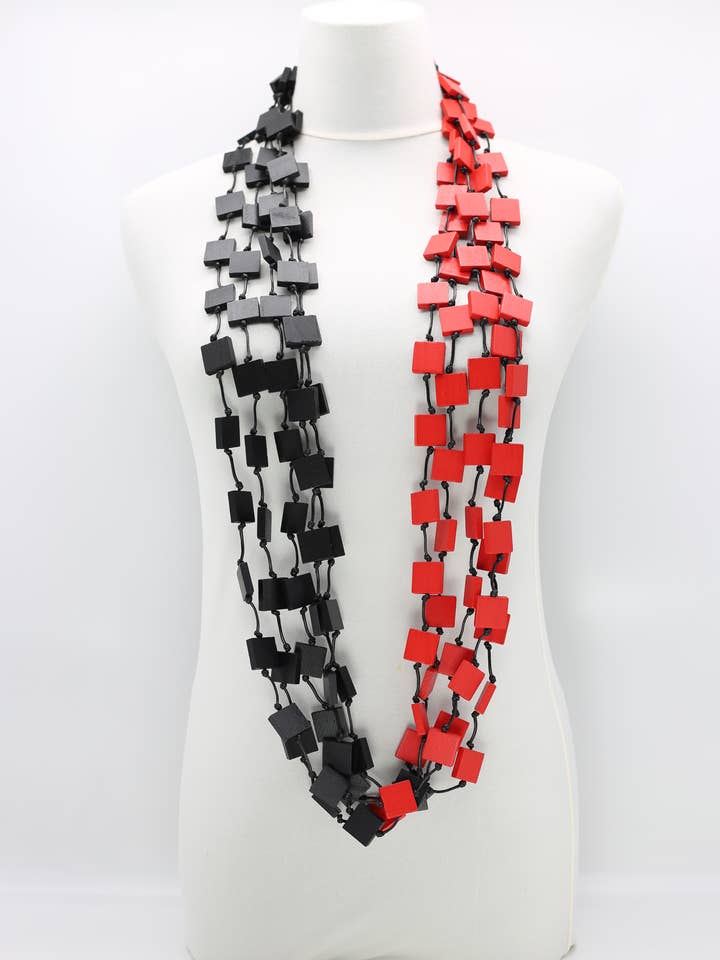 HALSKETTING MET 5 STRENGEN 2X2 GERECYCLEDE HOUTEN VIERKANTJES - DUO voor wholesale door Jianhui London