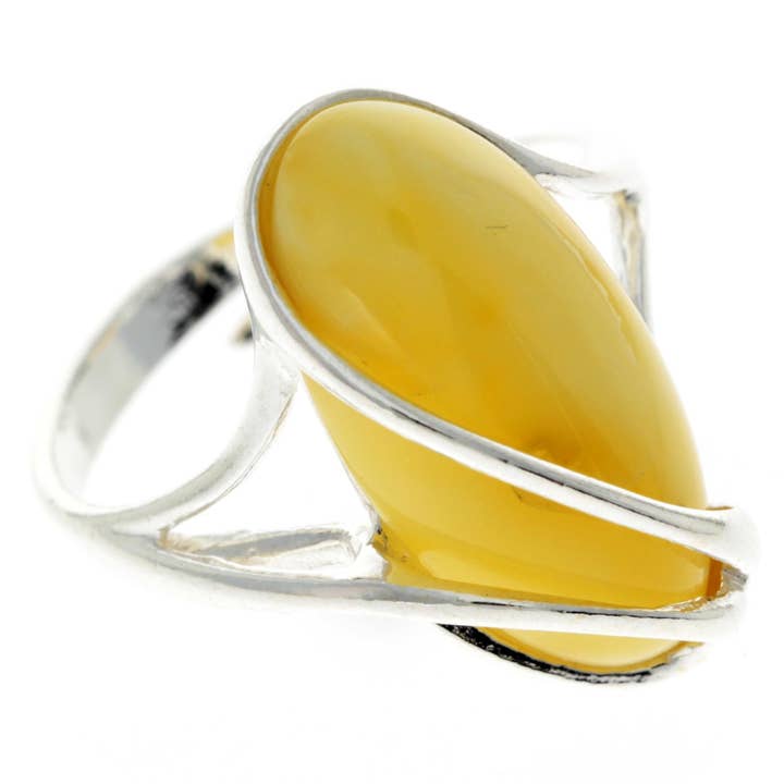 SilverAmber Jewellery - Wholesale Cocktail/Statement Ring - 925 Sterling Silver & Genuine Baltic Amber Adjustable Ring GL423A8