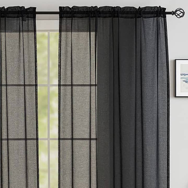 home mart goods - Wholesale Curtain - Black Sheer Window Rod Pocket Curtain Set 90" Inches1