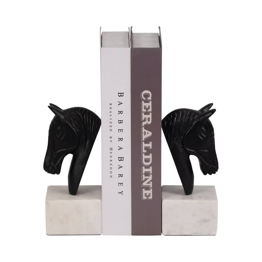 Sagebrook Home - Wholesale Bookend - Bookends Set of 2 - White/Black Metal Horse Head, 7 in.6