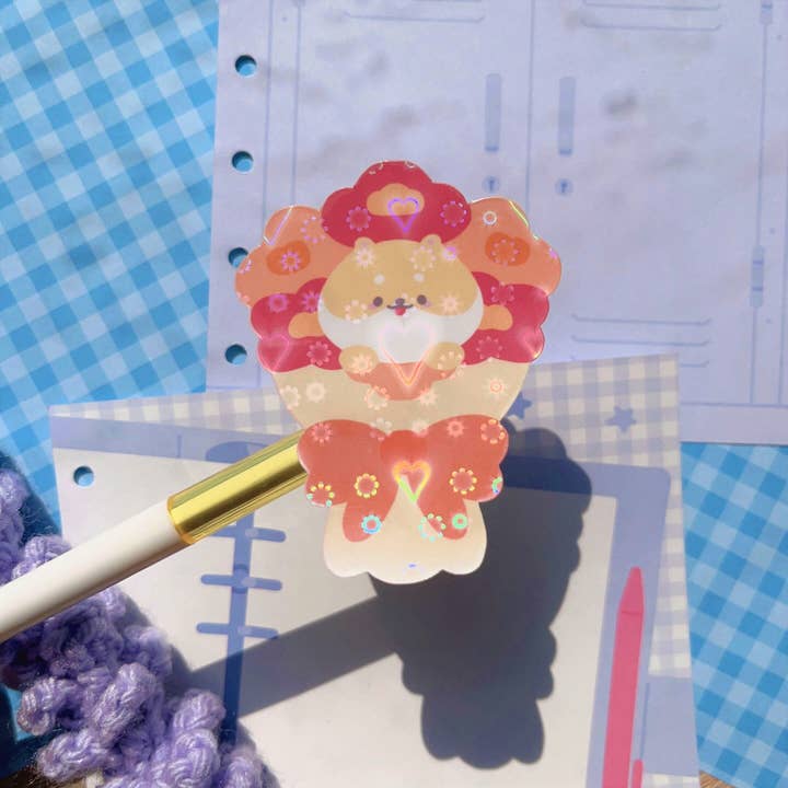 Cute Shiba Fall Flowers Bouquet Sticker for wholesale by Bwread Shop