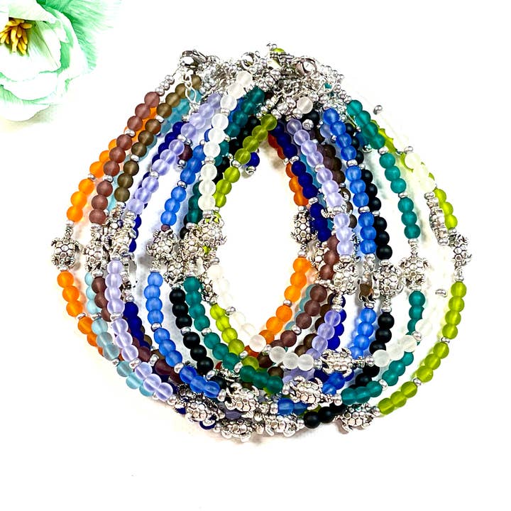 Devi Creations - Wholesale Enkelbandje - Zeeglas Turtle Enkelbandjes Assortiment- Enkelbandje #10