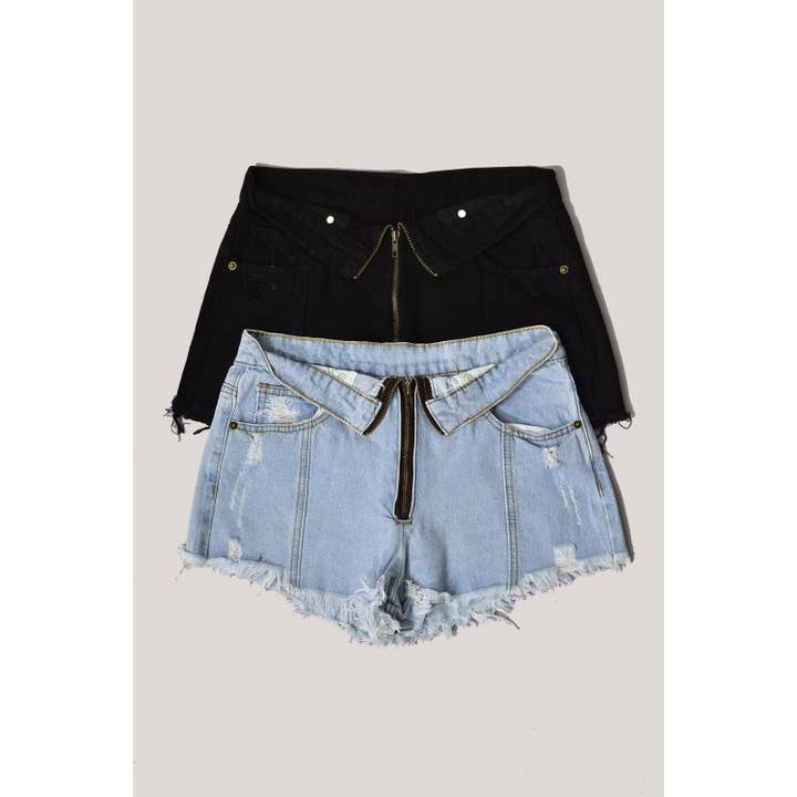 FLIPPED ZIPPER DETAIL DENIM SHORTS for wholesale by TREND SHOP