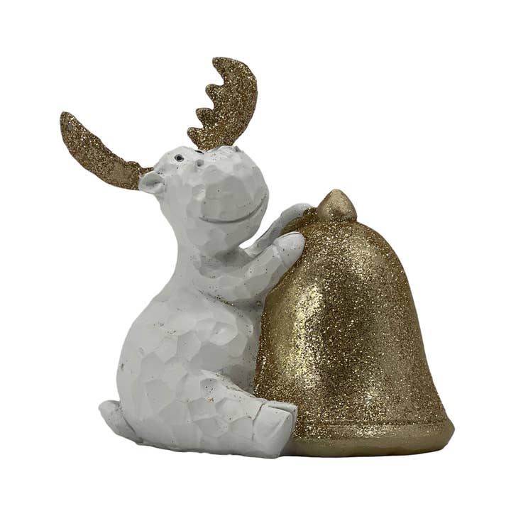 Galt International Company - Wholesale Christmas Decoration - White & Gold Glitter Moose Figurine Christmas Decorations